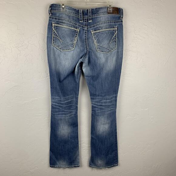 BKE Payton Jeans Womens 32 Long Blue Bootcut Distressed Denim Mid Rise Faded - Picture 2 of 8
